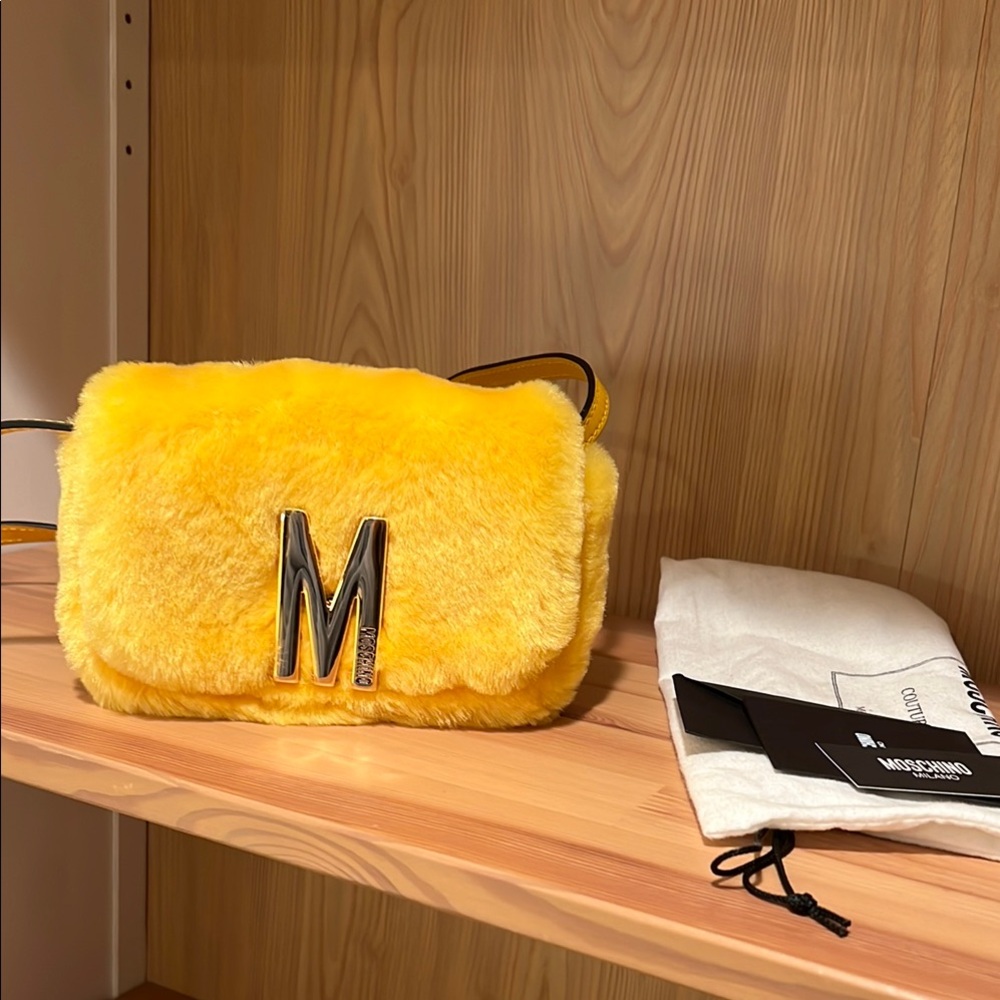 Moschino Yellow Faux Fur Shoulder Bag